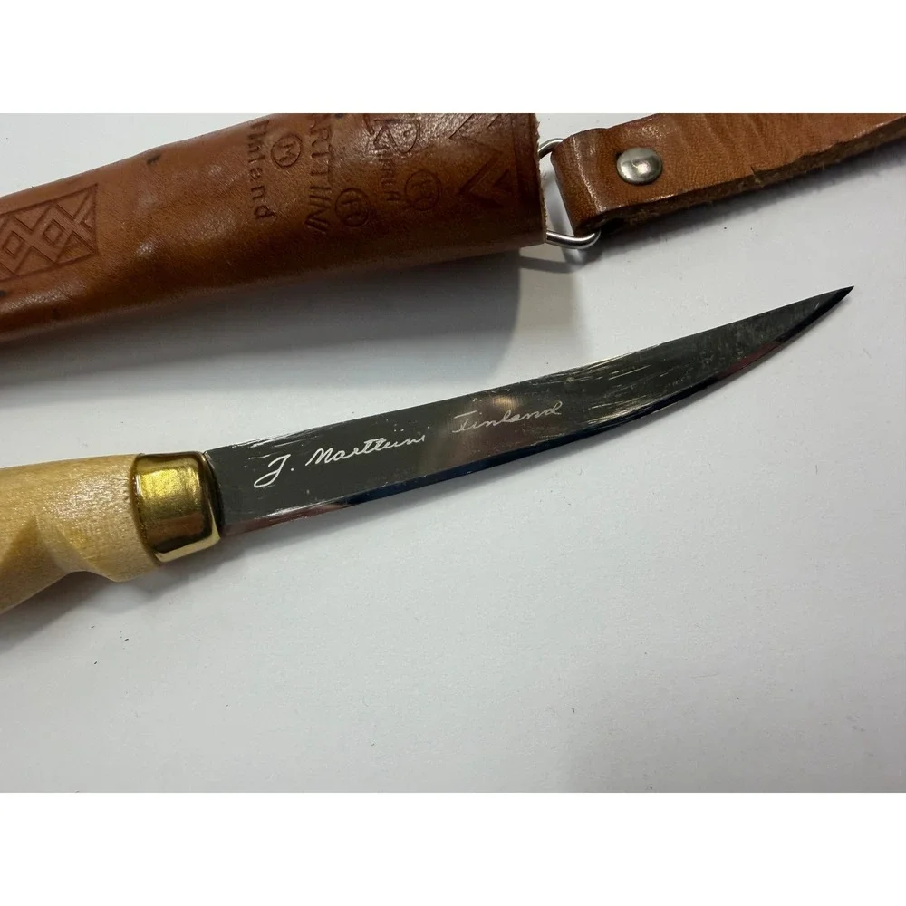 Rapala J Marttiini Finland Fillet Knife Birch Handle Leather Sheath Fishing Tool